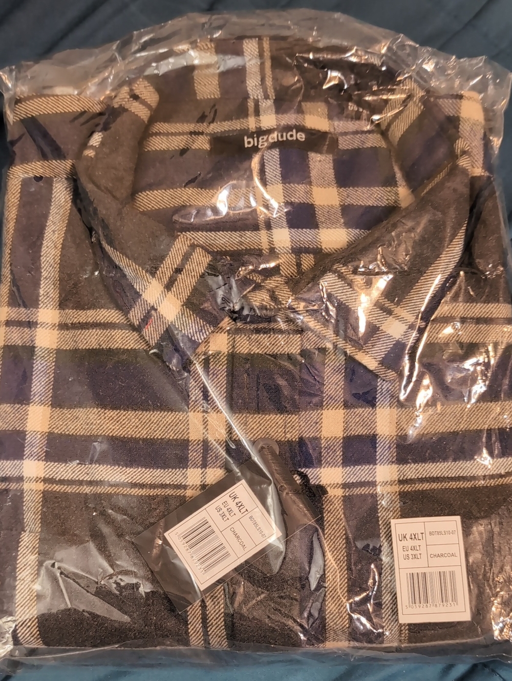 Big Dude Charcoal and Blue Plaid Lightweight Shirt Jacket
